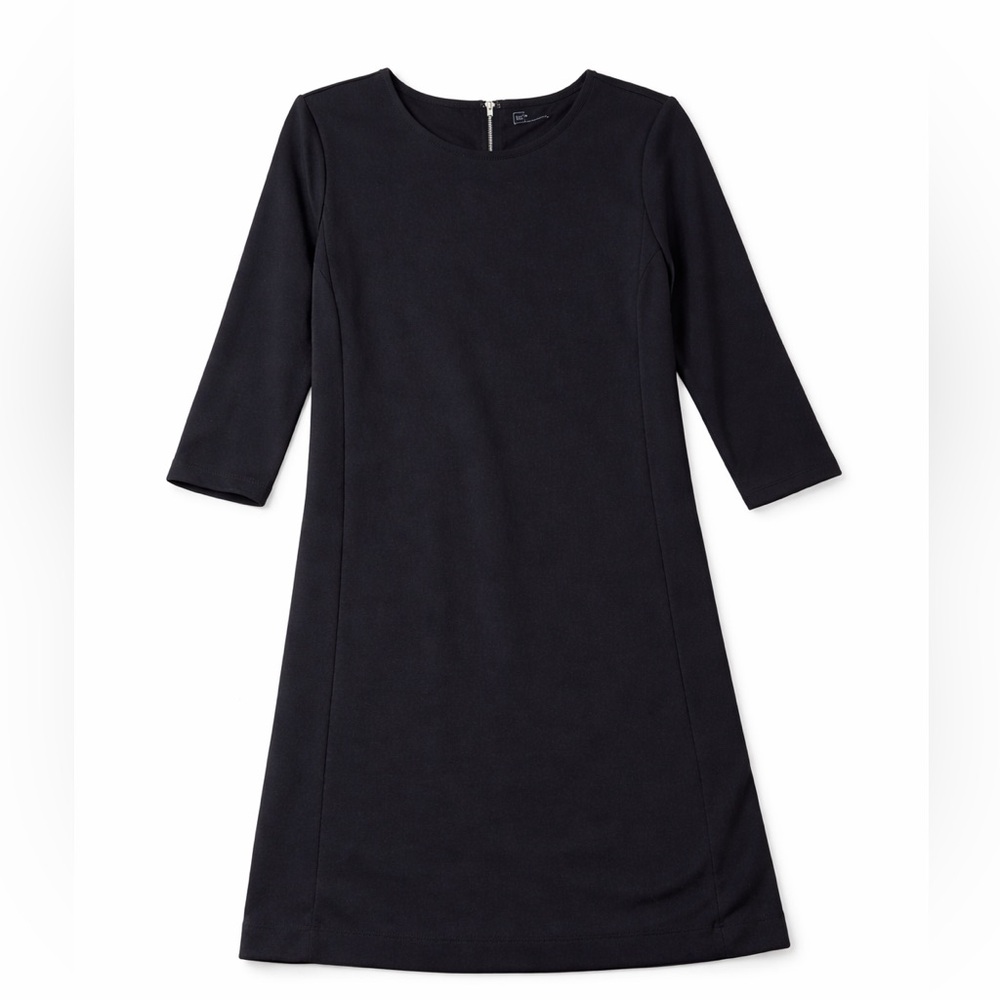Black Shift Dress Long Sleeve Zip Back Minimalist Classic Chic
